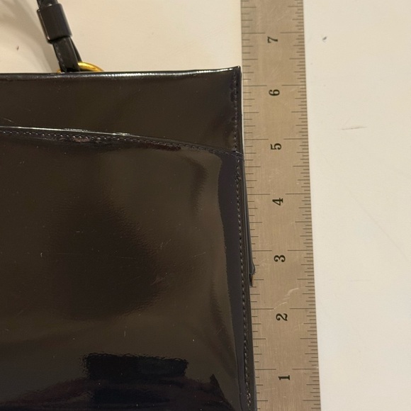 Vintage Elegant Crown Lewis Patent Leather NAVY Handbag. Shiny. Two Top Handles - Picture 11 of 16